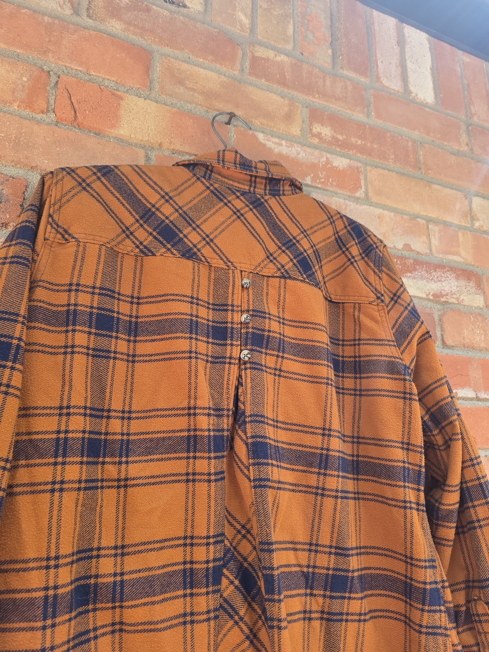 Rust Orange and Navy Plaid Button-Up Shacket - Picture 5 of 8